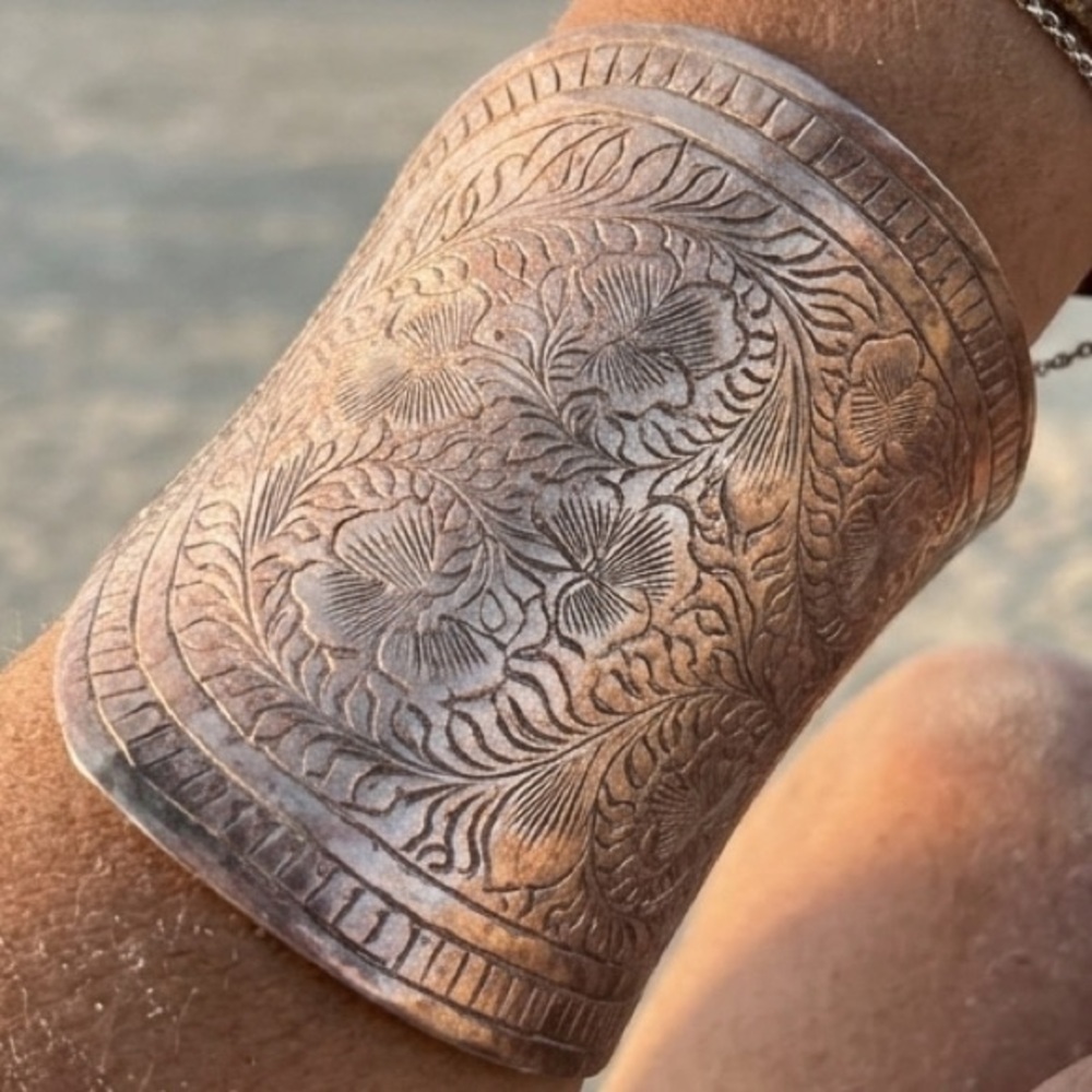 Ornate Etched Vintage Silver Cuff